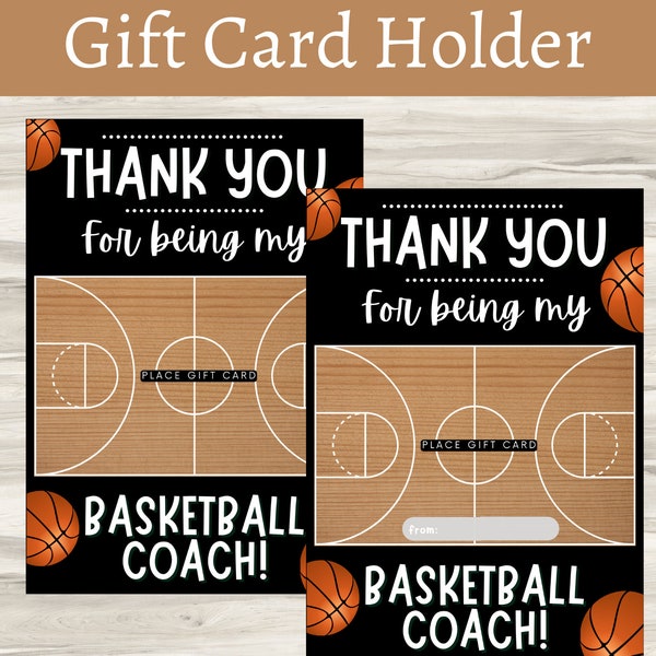 Basketball Coach Gift Card Holder, Last Minute Gift for Kids, Instant Download