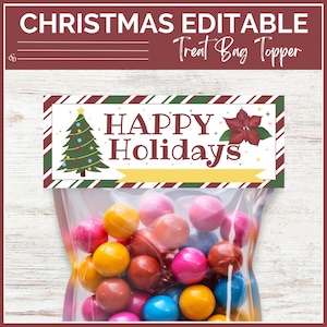 PRINTABLE Happy Holidays Bag Topper, Christmas Treat Bag Topper, Vintage Happy Holidays Gift Tag, Christmas Neighbor Gift Hang Tag