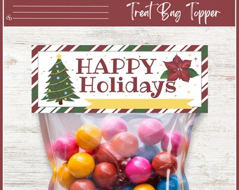 PRINTABLE Happy Holidays Bag Topper, Christmas Treat Bag Topper, Vintage Happy Holidays Gift Tag, Christmas Neighbor Gift Hang Tag