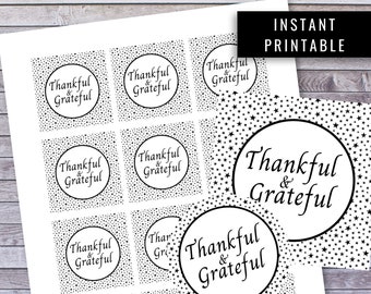 Thankful Grateful Hang Tag, Thank You, Instant Download, Gift Tag, Thinking of You, Neighbor Gift