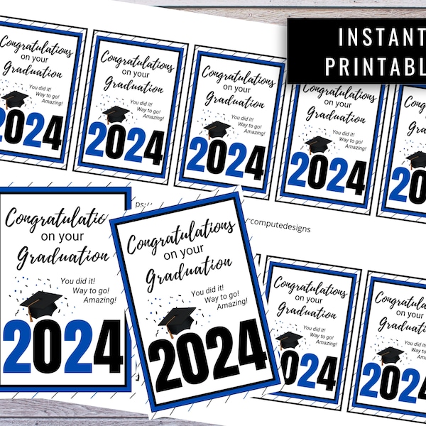 Graduation Class of 2024 Favors Tag, Printable Blue and White Graduate Party Gift Tag, Congratulations Grad Tag, Graduation Decorations 2024