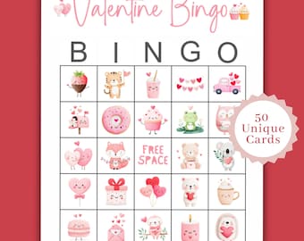 Valentine Bingo, Kawaii Valentine's Bingo Printable for Kids, Class Party,  Valentine Bingo Cards, Printable Valentine's Bingo, Printable