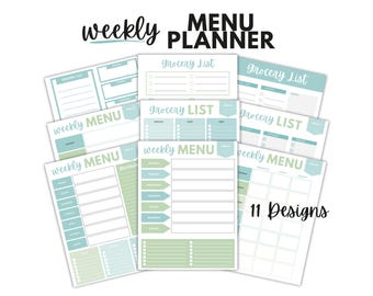 Printable Meal Planner, Weekly Menu Planner Printable, Grocery List, Meal Planning, Kitchen Organizer (Digital Download)