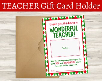 Printable Teacher Christmas Gift Card Holder, Winter Break Card, Teaching Assistant Holiday Gift, Virtual Teacher Gift, Last Minute Gift