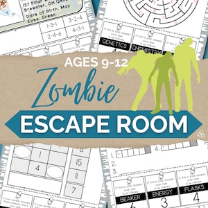 Halloween Escape Rooms voor kinderen, afdrukbaar gezelschapsspel, zombiethema, mysterieus puzzelspel, puzzels voor kinderen, DIY-feestspel, klasfeest