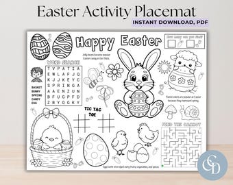 Easter Activity Placemat, Coloring Page, Word Search, Maze (Instant Download).