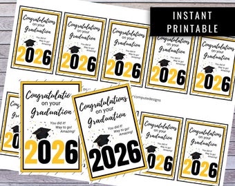 Graduation Class of 2026 Favor Tag, Printable Gold Confetti Graduate Party Gift Tag, Congratulations Grad Tag, Graduation Decorations
