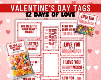 Valentine Gift Tag, 12 Days of Valentines, Advent Calendar, Secret Cupid, Valentine Treats, Printable Valentines Day Cards