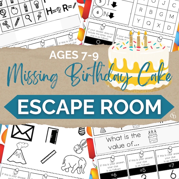 Birthday Escape Rooms for Kids, Printable Party Game, BIRTHDAY Theme, Mystery Puzzle Game, Puzzles for Kids, DIY Party Game for Ages 7-9.