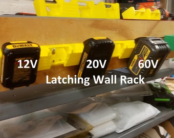 D20 5-Slot Battery Rack for DeWalt 12Vmax 20Vmax and FlexVolt, Wall Mount Latching Storage Rack 20V DCB205 DCB606 DCB120, USA PN D20x5-WR