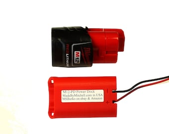 Power Dock for Milwaukee M12 12V Battery - Milwaukee Battery Mount - 16AWG Wires - PN: M12-PD free shipping