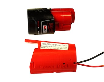Base de alimentación para montaje en pared - Batería Milwaukee M12 de 12 voltios - Soporte para batería Milwaukee - 14AWG PN: M12-PD-14B