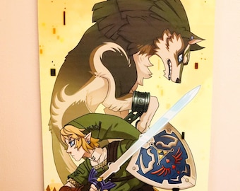 Link/Wolf Link (Legend of Zelda: Twilight Princess) Wall Scroll