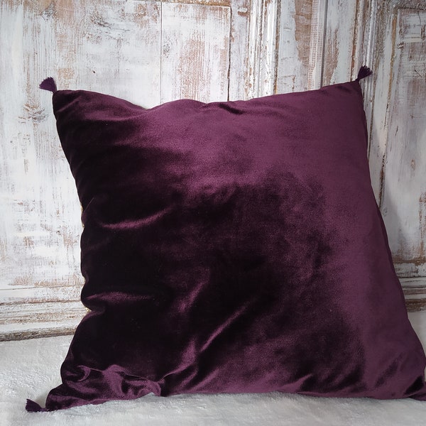 Coussin 50X50cm velours de soie violet et coton fleuri