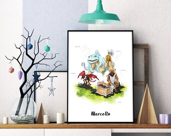 Digital download: DnD Nameposter PERSONALIZED with NAME. Birthday gift for geek. Dnd Monsters