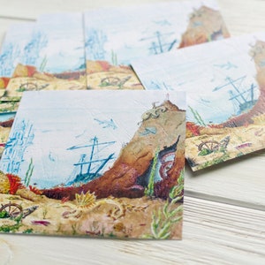 Carte postale :  Sous la mer. Imprimée sur le papier aquarelle épais et texturé