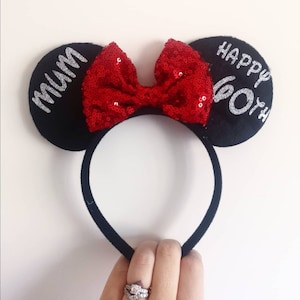 Personalised Birthday Disney Minnie Mouse Ears headband Mickey Bow announcement party hat image 3