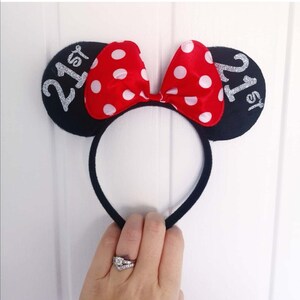 Personalised girls boys Birthday Disney Minnie Mouse Ears Any Age Mickey Bow headband Disneyland Disney world trip