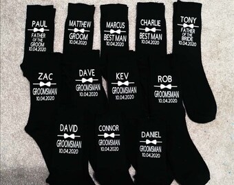 Black Bespoke Vinyl Print Wedding Role Socks Mens /& Kids Sizes in Various Roles