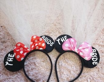 Personalised Disney Bride Minnie Mouse Ears With Veil Hen Party