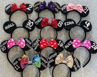 Personalised girls boys Disney birthday Minnie mickey Mouse Ears family trip Christmas reveal 2026 matching