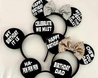 Personalised Star Wars Disney Mickey ears headband birthday party outfit funny quote boys men matching gift trip