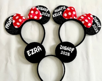 Personalised Matching Family Disney Trip Minnie Mouse Ears Mickey Bow headband Disneyland Paris Disney world 2025 2026