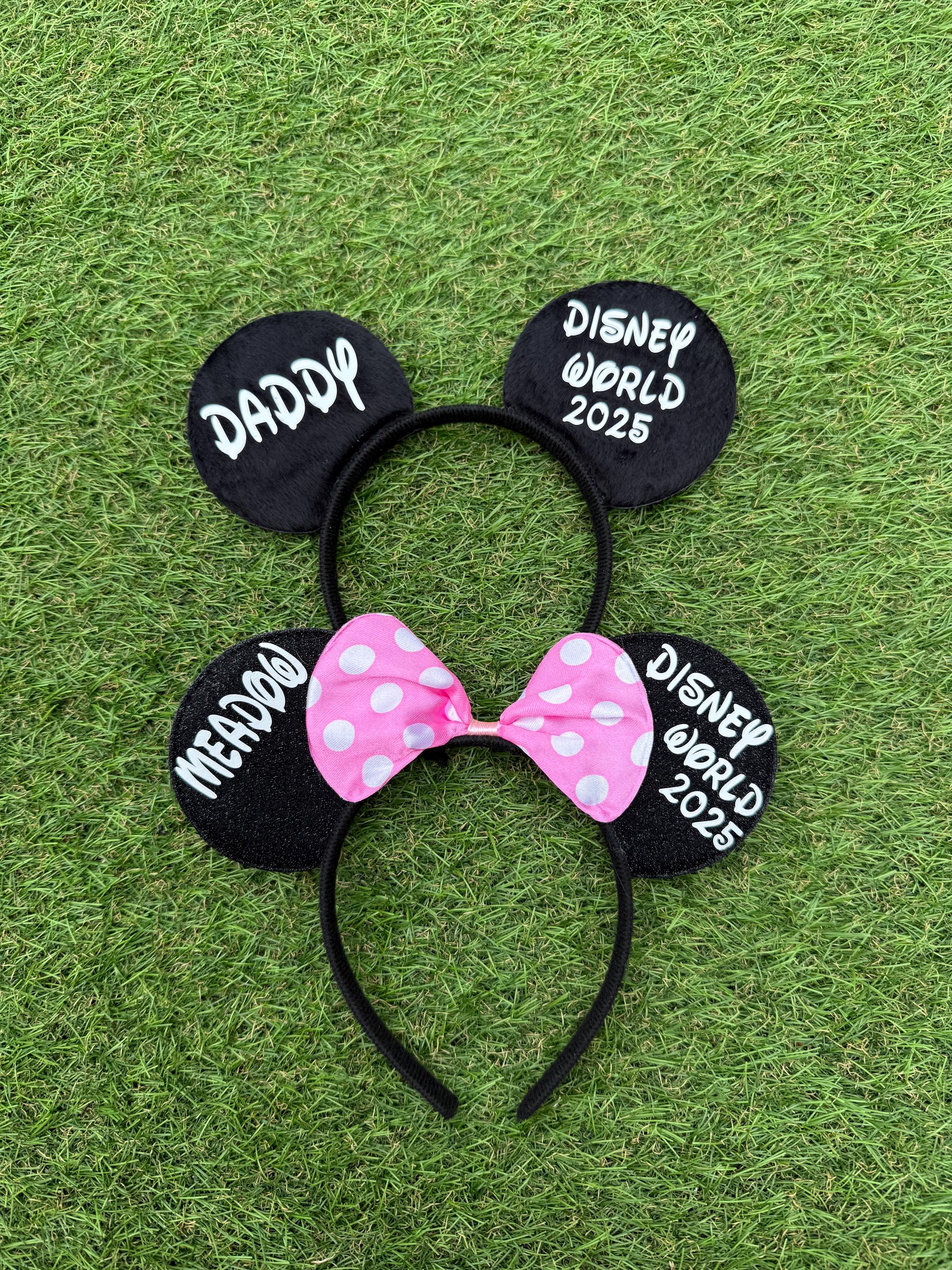 Personalised matching Family Disney Trip Minnie Mickey Mouse Ears headband Disneyland World 2025 reveal gift girls boys glittery magic