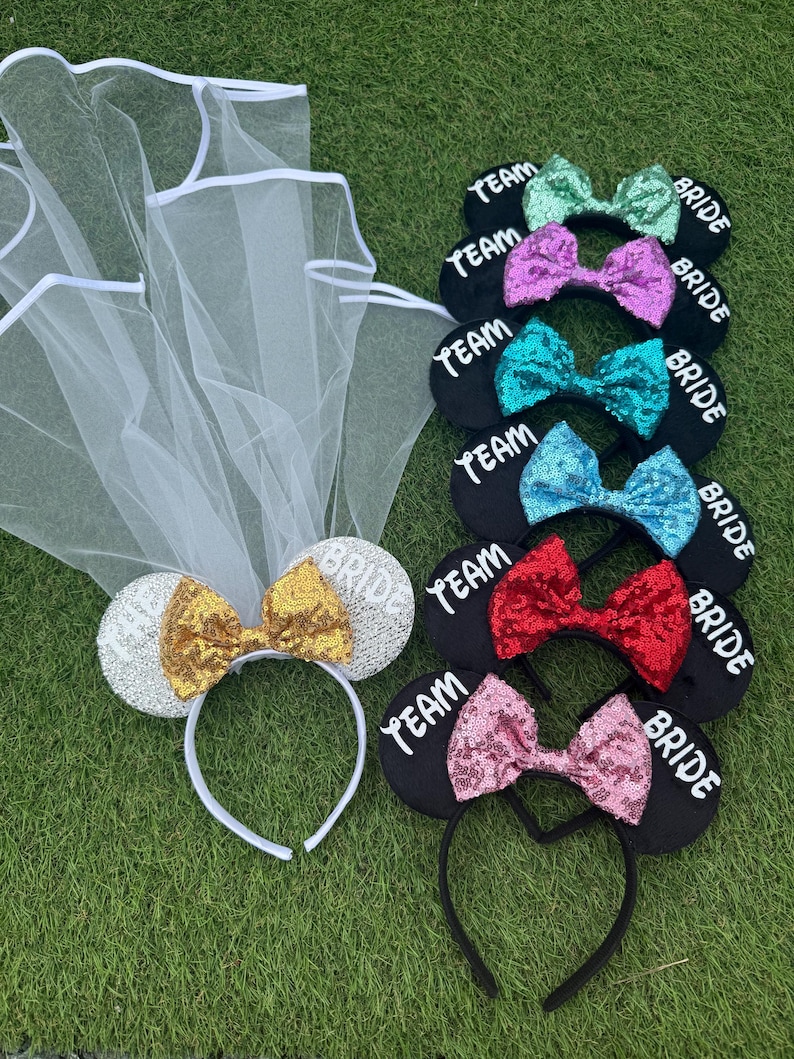 Disney bruid vrijgezellenfeest Minnie Mouse oren bruidsfeest glitter strik bruidsmeisje afbeelding 10