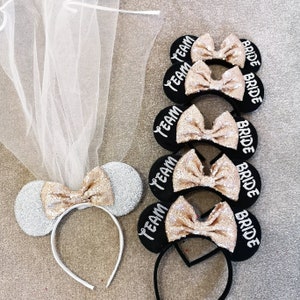 Disney Bride Hen Party Minnie Mouse Ears Bridal Party Glitter Bow