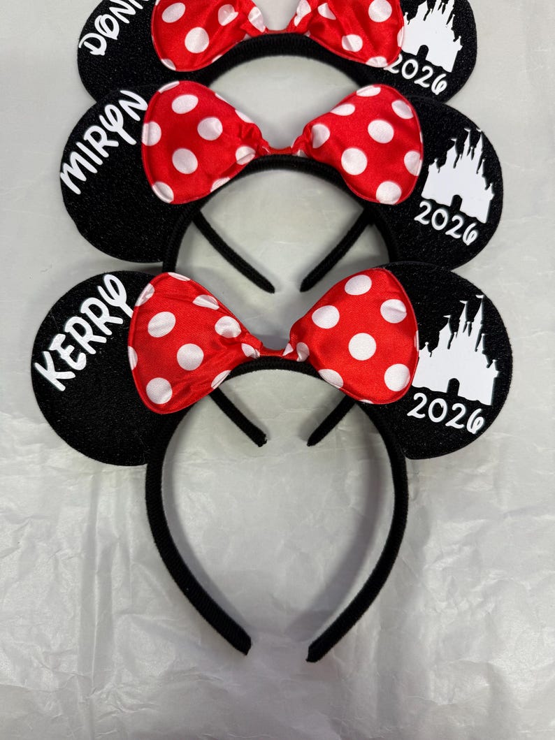 Personalised Matching Family Disney Trip Minnie Mouse Ears Mickey Bow headband Disneyland Paris Disney world 2026 2027 image 6