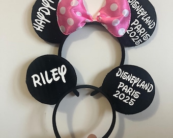 Boys girls Personalised Matching Family Disney Trip Minnie Mouse Ears Mickey Bow headband 2025 Christmas gift reveal announcement cruise