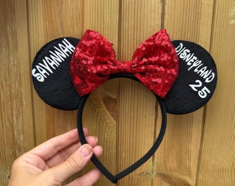 Personalised Matching Family Disney Trip Minnie Mouse Ears Mickey Mouse sequin Bow Any Name headband 2025 Disneyland family reveal