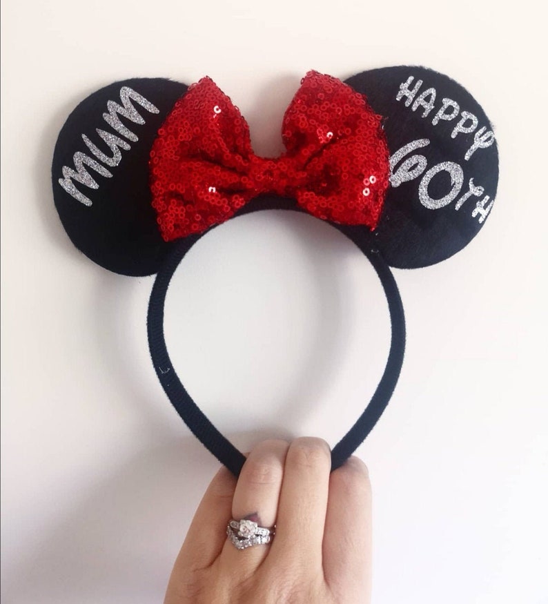 Personalised Birthday Disney Minnie Mouse Ears headband Mickey Bow announcement party hat image 3