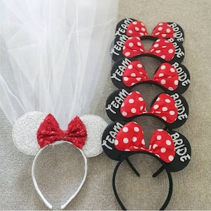 Disney Bride Hen Party Minnie Mouse Ears Bridal Party Glitter Bow image 3