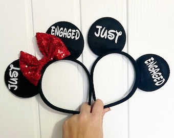 Personalised Disney Just engaged Minnie Mouse Ears Mickey Bride Groom matching couple