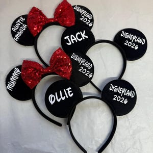 Personalised Matching Family Disney Trip Minnie Mouse Ears Mickey Bow headband Disneyland Paris Disney world 2026 2027 image 2