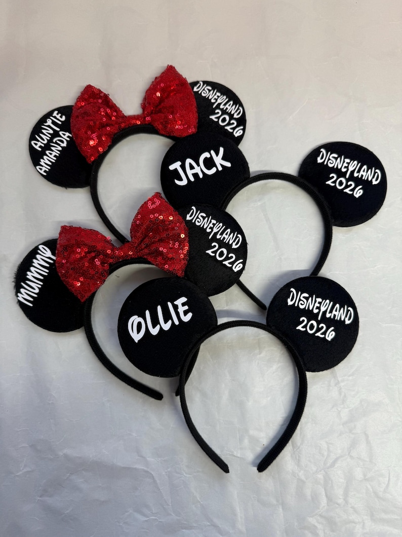 Personalised Matching Family Disney Trip Minnie Mouse Ears Mickey Bow headband Disneyland Paris Disney world 2026 2027 image 2