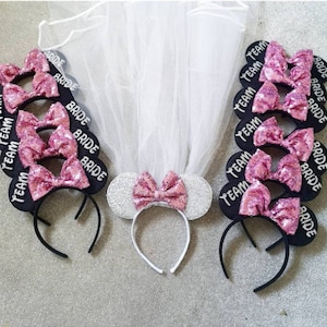 Disney Bride Hen Party Minnie Mouse Ears Bridal Party Glitter Bow image 2