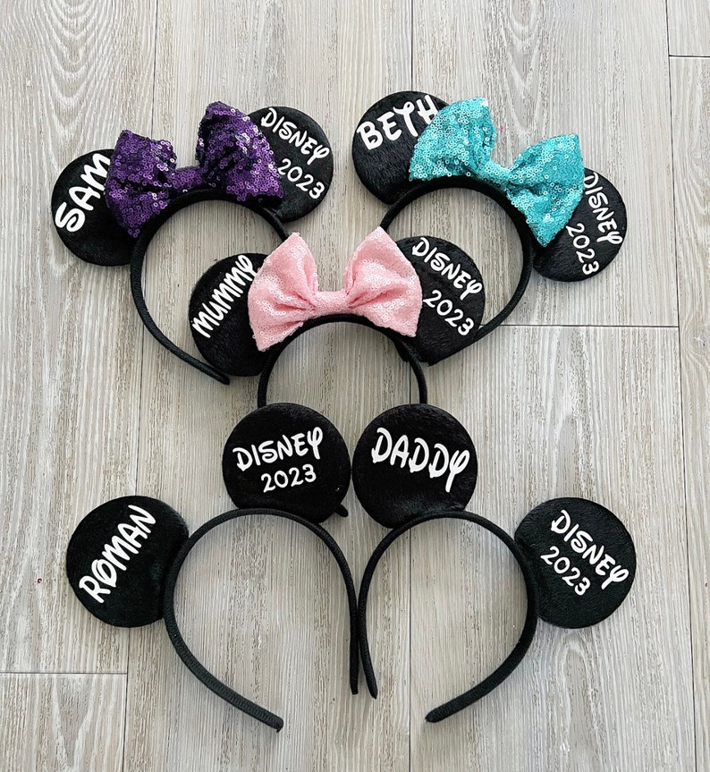 Personalised Matching Family Disney Trip Minnie Mouse Ears Mickey Bow Any Name headband image 4