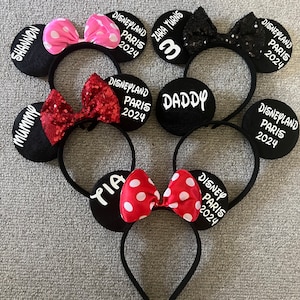 Boys girls Personalised Matching Family Disney Trip Minnie Mouse Ears Mickey Bow Any Name headband 2024 Christmas gift reveal