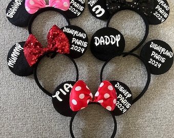 Boys girls Personalised Matching Family Disney Trip Minnie Mouse Ears Mickey Bow Any Name headband 2024 Christmas gift reveal