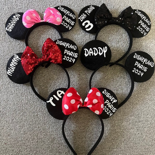 Boys girls Personalised Matching Family Disney Trip Minnie Mouse Ears Mickey Bow Any Name headband 2024 Christmas gift reveal