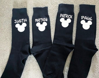 Mens ladies boys Personalised Disney trip announcement reveal surprise Socks thank you gift matching family mickey ears