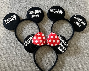 Personalised Matching Family Disney Trip Minnie Mouse Ears Mickey Bow Any Name headband