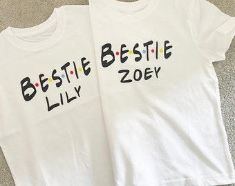 Personalised Best friends girls bestie T-shirt Top birthday gift party bag Christmas outfit matching