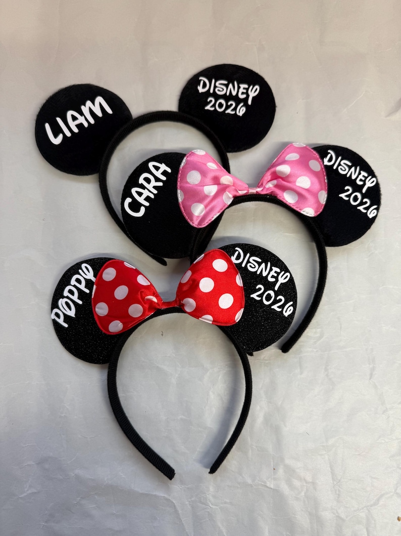 Personalised Matching Family Disney Trip Minnie Mouse Ears Mickey Bow headband Disneyland Paris Disney world 2026 2027 image 1
