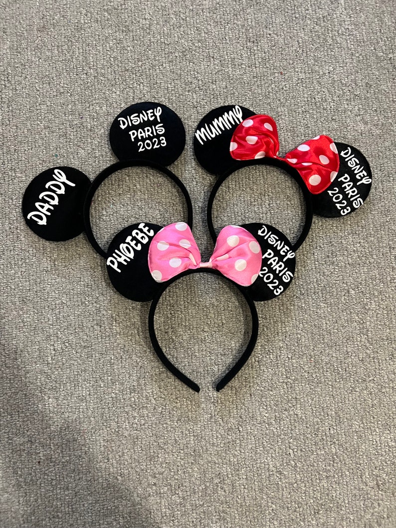 Bandeau personnalisé assorti assorti en famille Disney Trip, oreilles de Minnie, nœud de Mickey, n'importe quel nom 2024 Disneyland Paris Disney world image 10