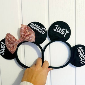 Personalised Disney Just Married Minnie Mouse Ears Mickey Bride Groom Wedding Gift