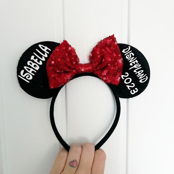 Personalised Matching Family Disney Trip Minnie Mouse Ears Mickey Bow Any Name headband